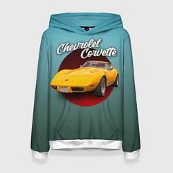 Толстовка-худи женская Классический спорткар Chevrolet Corvette Stingray, цвет: 3D-белый