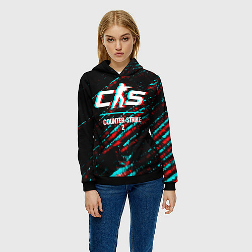 Женская толстовка Counter-Strike 2 в стиле glitch и баги графики на / 3D-Черный – фото 3
