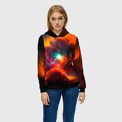 Толстовка-худи женская Небула в космосе в оранжевых тонах - нейронная сет, цвет: 3D-черный — фото 2