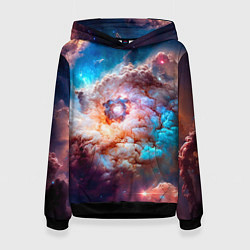 Толстовка-худи женская Небула в космосе в голубо-розовых тонах - нейронна, цвет: 3D-черный