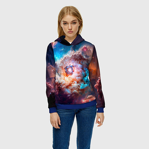 Женская толстовка Небула в космосе в голубо-розовых тонах - нейронна / 3D-Синий – фото 3