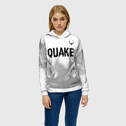 Толстовка-худи женская Quake glitch на светлом фоне: символ сверху, цвет: 3D-белый — фото 2