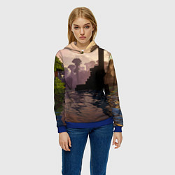 Толстовка-худи женская Minecraft - река в лесу, цвет: 3D-синий — фото 2