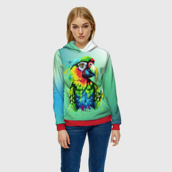 Толстовка-худи женская Разноцветный попугай, цвет: 3D-красный — фото 2