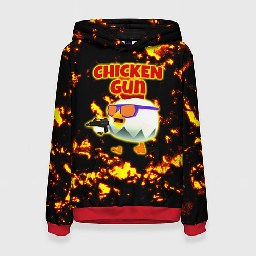 Женская толстовка Chicken Gun на фоне огня / 3D-Красный – фото 1