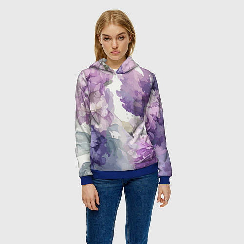 Женская толстовка Сирень и Пионы Акварель / 3D-Синий – фото 3