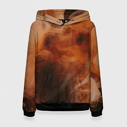 Толстовка-худи женская Оранжевый абстрактный дым, цвет: 3D-черный