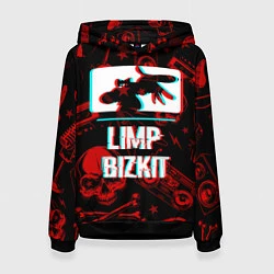 Толстовка-худи женская Limp Bizkit rock glitch, цвет: 3D-черный