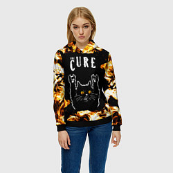 Толстовка-худи женская The Cure рок кот и огонь, цвет: 3D-черный — фото 2