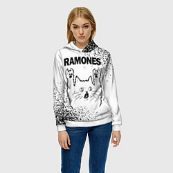 Толстовка-худи женская Ramones рок кот на светлом фоне, цвет: 3D-белый — фото 2