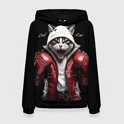 Толстовка-худи женская Cool fighting cat, цвет: 3D-черный