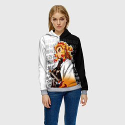 Толстовка-худи женская Столп пламени - Ренгоку - клинок, цвет: 3D-меланж — фото 2