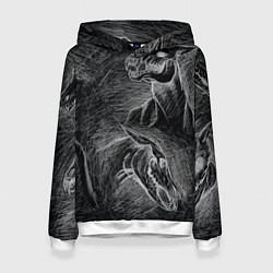 Толстовка-худи женская Черепа коней - эскиз, цвет: 3D-белый