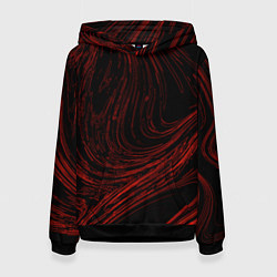 Толстовка-худи женская Абстракция красные кривые линии на черном, цвет: 3D-черный