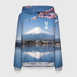 Толстовка-худи женская Цветущая сакура на фоне Фудзиямы - Япония, цвет: 3D-меланж