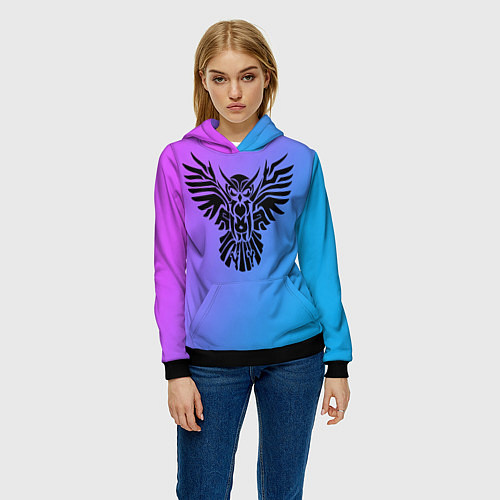 Женская толстовка Сова на градиенте / 3D-Черный – фото 3