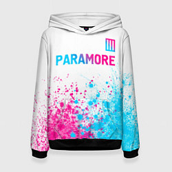 Толстовка-худи женская Paramore neon gradient style: символ сверху, цвет: 3D-черный