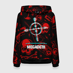 Толстовка-худи женская Megadeth rock glitch, цвет: 3D-черный