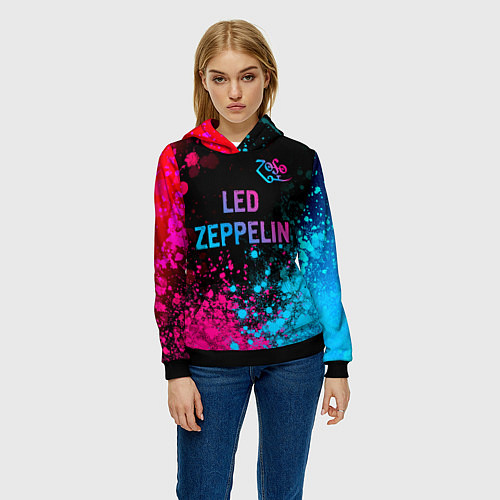 Женская толстовка Led Zeppelin - neon gradient: символ сверху / 3D-Черный – фото 3