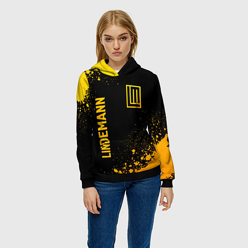 Женская толстовка Lindemann - gold gradient: надпись, символ / 3D-Черный – фото 3