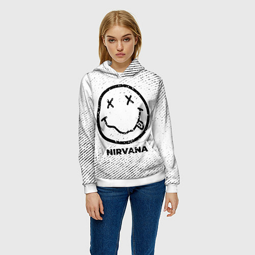 Женская толстовка Nirvana с потертостями на светлом фоне / 3D-Белый – фото 3