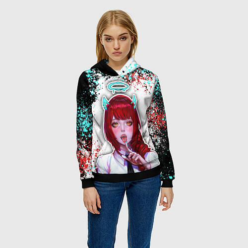 Женская толстовка Макима с рожками - человек-бензопила / 3D-Черный – фото 3