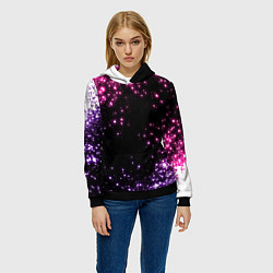 Толстовка-худи женская Неоновые звезды - neon, цвет: 3D-черный — фото 2