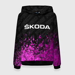 Толстовка-худи женская Skoda pro racing: символ сверху, цвет: 3D-черный