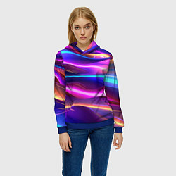 Толстовка-худи женская Неоновые волны, цвет: 3D-синий — фото 2
