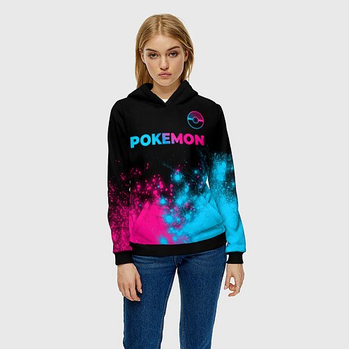 Женская толстовка Pokemon - neon gradient: символ сверху / 3D-Черный – фото 3