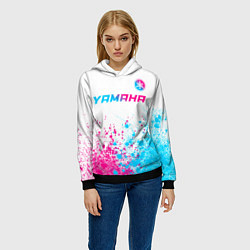 Толстовка-худи женская Yamaha neon gradient style: символ сверху, цвет: 3D-черный — фото 2