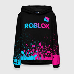 Толстовка-худи женская Roblox - neon gradient: символ сверху, цвет: 3D-черный