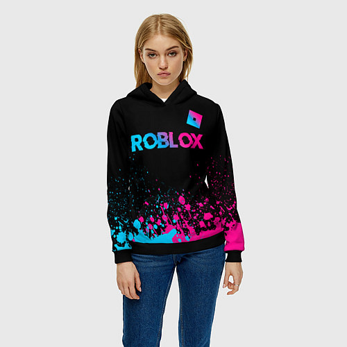 Женская толстовка Roblox - neon gradient: символ сверху / 3D-Черный – фото 3