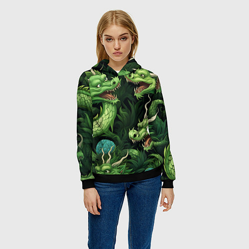 Женская толстовка Восточные драконы: арт нейросети / 3D-Черный – фото 3