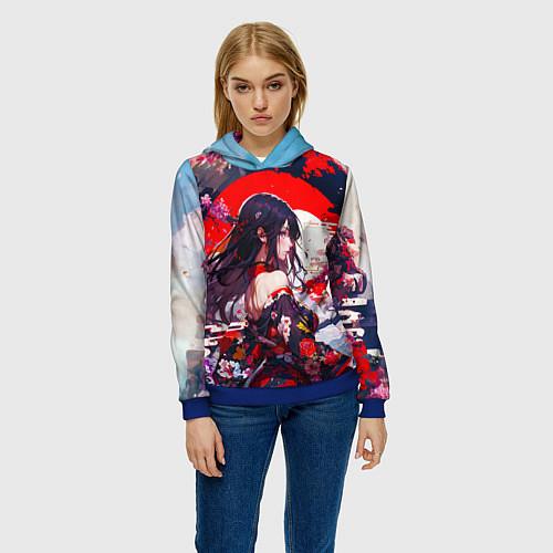 Женская толстовка Японская девушка от нейросети / 3D-Синий – фото 3
