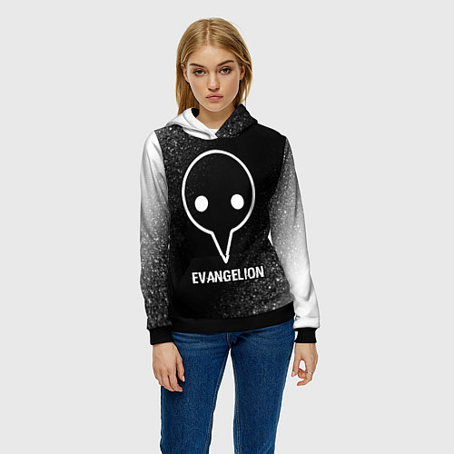 Женская толстовка Evangelion glitch на темном фоне / 3D-Черный – фото 3