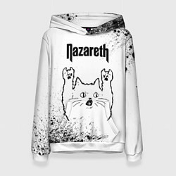Толстовка-худи женская Nazareth рок кот на светлом фоне, цвет: 3D-белый