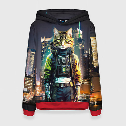 Женская толстовка Cool cat in New York city at night / 3D-Красный – фото 1