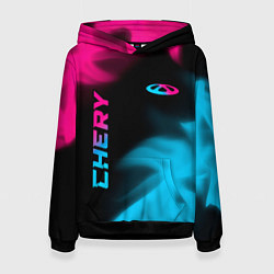 Толстовка-худи женская Chery - neon gradient: надпись, символ, цвет: 3D-черный