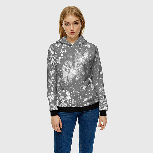Женская толстовка Волчий взгляд серый / 3D-Черный – фото 3