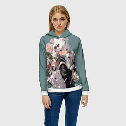 Толстовка-худи женская Нежная девочка аниме с ушками, цвет: 3D-белый — фото 2