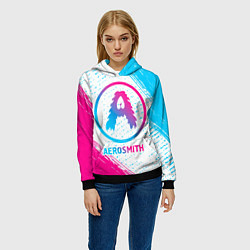 Толстовка-худи женская Aerosmith neon gradient style, цвет: 3D-черный — фото 2