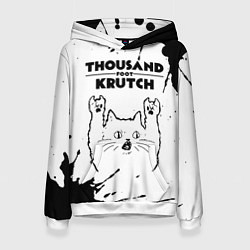 Толстовка-худи женская Thousand Foot Krutch рок кот на светлом фоне, цвет: 3D-белый