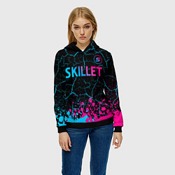 Толстовка-худи женская Skillet - neon gradient: символ сверху, цвет: 3D-черный — фото 2