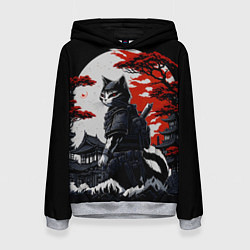 Толстовка-худи женская Котик ниндзя - мрачный, цвет: 3D-меланж