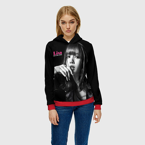 Женская толстовка Blackpink Lisa in leather jacket / 3D-Красный – фото 3