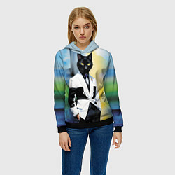 Толстовка-худи женская Cat fashionista - neural network - pop art, цвет: 3D-черный — фото 2