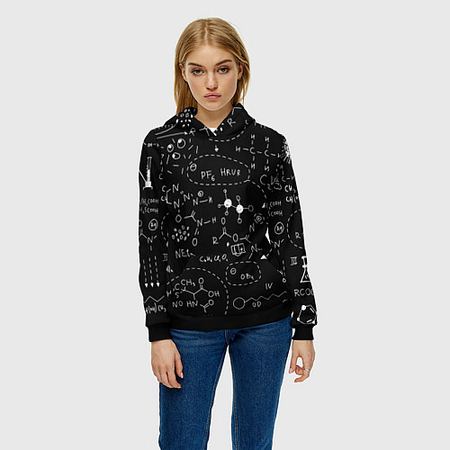 Женская толстовка Химические формулы на чёрном / 3D-Черный – фото 3