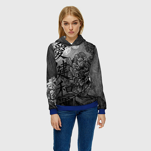 Женская толстовка Flowers - japanese art / 3D-Синий – фото 3