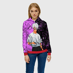 Толстовка-худи женская Модный Сатору Годжо - Магическая битва, цвет: 3D-красный — фото 2